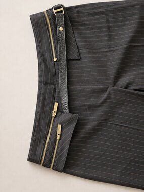 Manigance Paris Made in France Pinstripe Leather Trim Pants EU 38